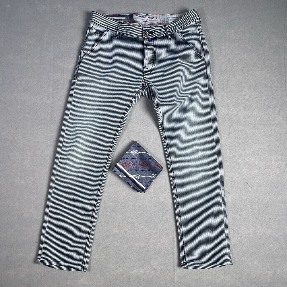 Jacob Cohen J613 Comfort Jean Men 34W 29L Stripe With Pocket‎ Square